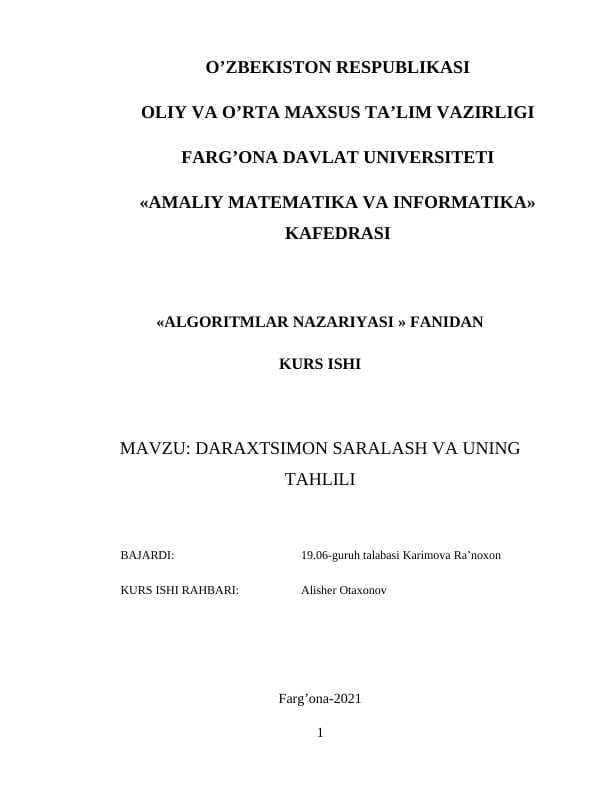 DARAXTSIMON SARALASH VA UNING TAHLILI