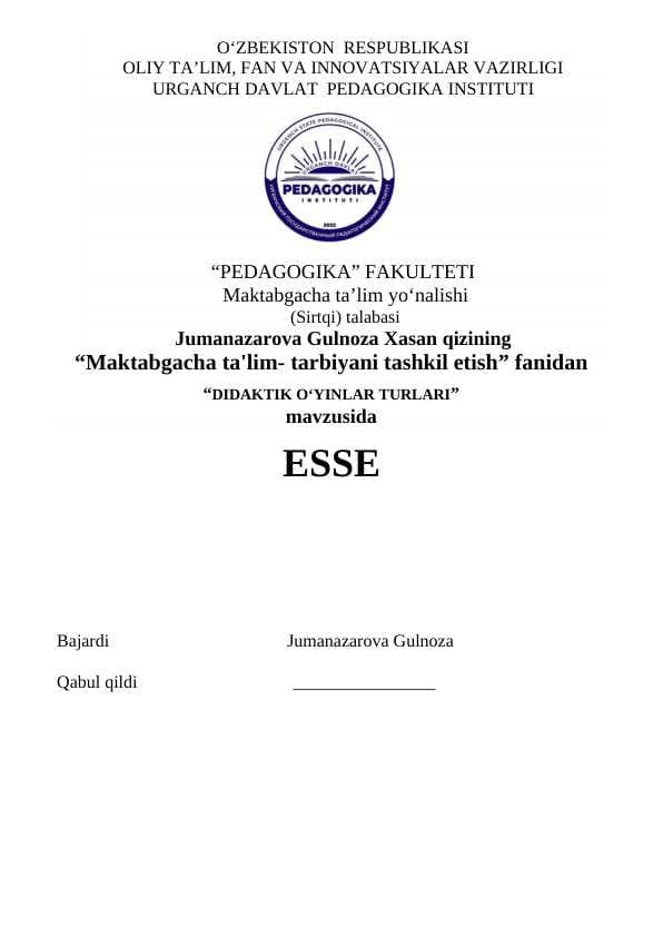 DIDAKTIK O‘YINLAR TURLARI