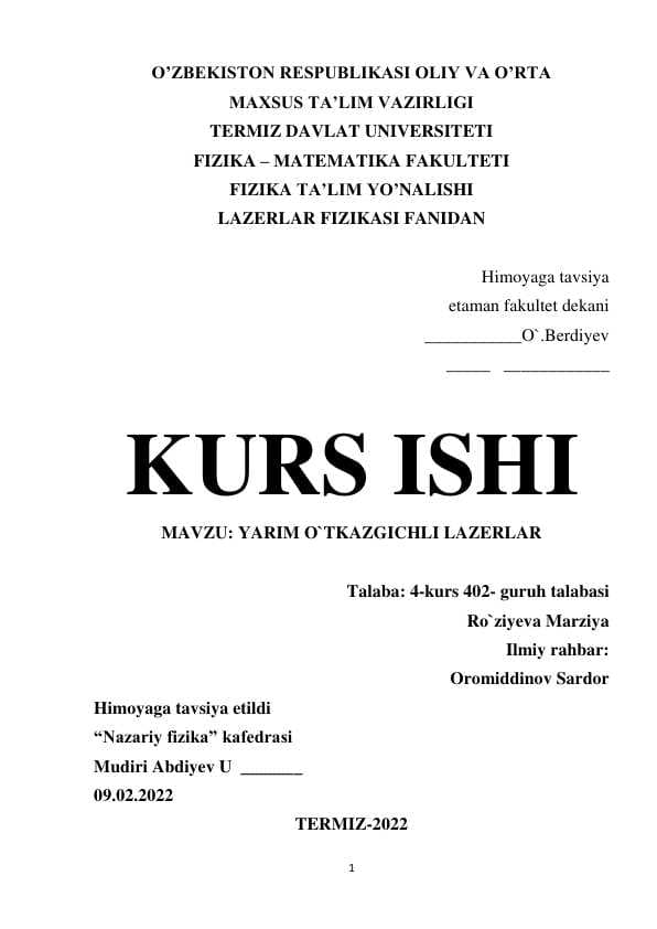 YARIM O`TKAZGICHLI LAZERLAR