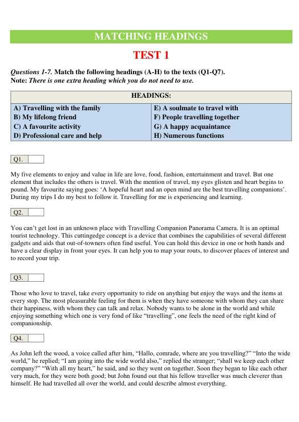 60 matching headings for IElTS/CEFR preparation