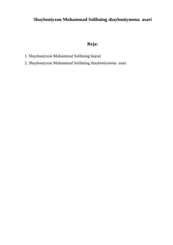 Shayboniyxon Muhammad Solihning shayboniynoma  asari