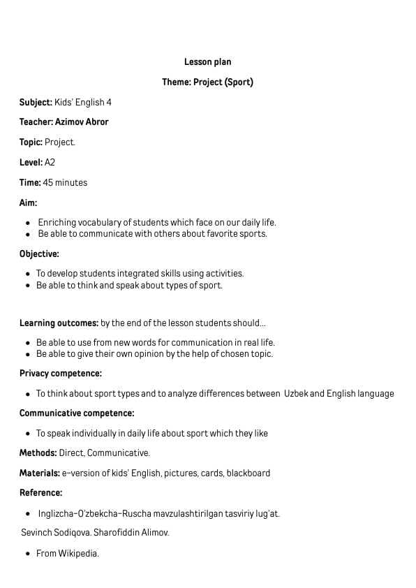 SPORT LESSON PLAN