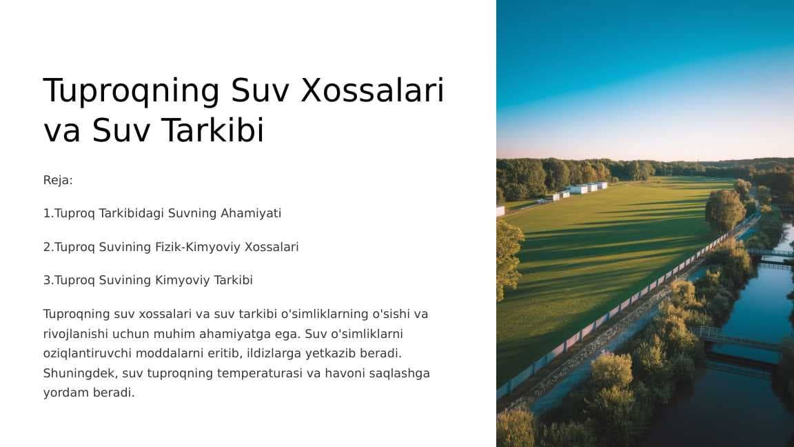 Tuproqning Suv Xossalari va Suv Tarkibi