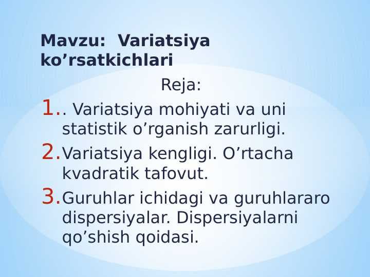 Variatsiya ko’rsatkichlari