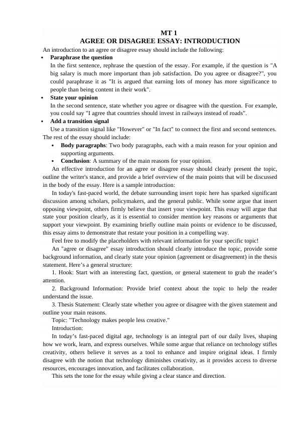 AGREE OR DISAGREE ESSAY