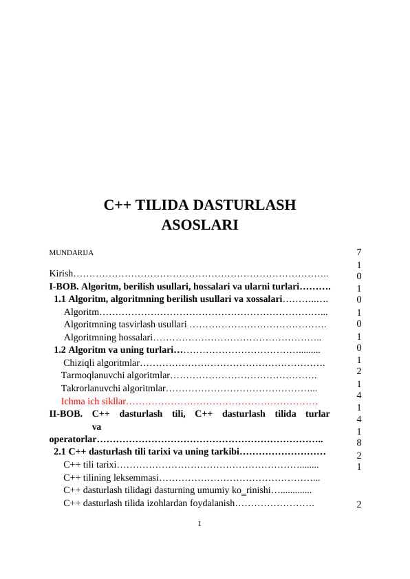 C++ TILIDA DASTURLASH ASOSLARI