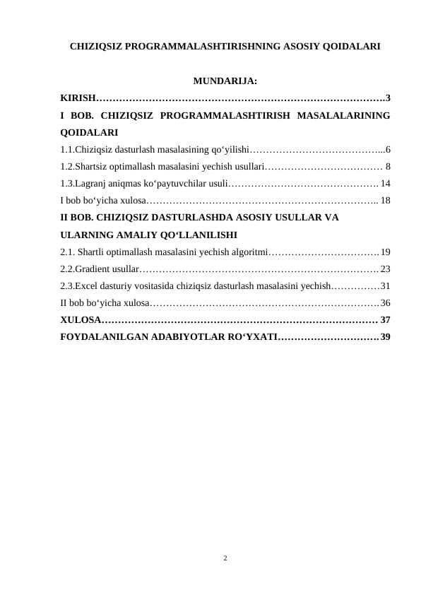 CHIZIQSIZ PROGRAMMALASHTIRISHNING ASOSIY QOIDALARI
