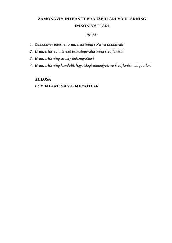 ZAMONAVIY INTERNET BRAUZERLARI VA ULARNING IMKONIYATLARI