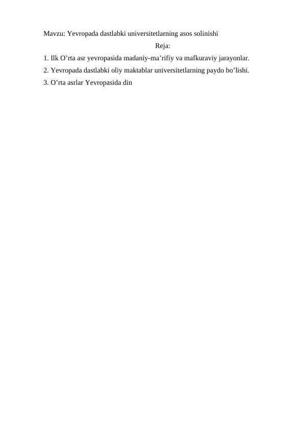 Yevropada dastlabki universitetlarning asos solinishi