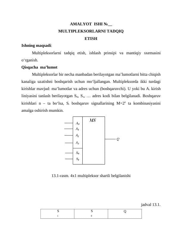 MULTIPLEKSORLARNI TADQIQ ETISH