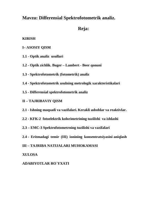 Differensial Spektrofotometrik analiz.