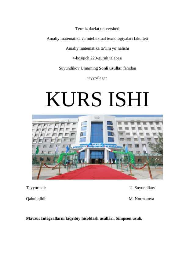 Mavzu: Integrallarni taqribiy hisoblash usullari. Simpson usuli.