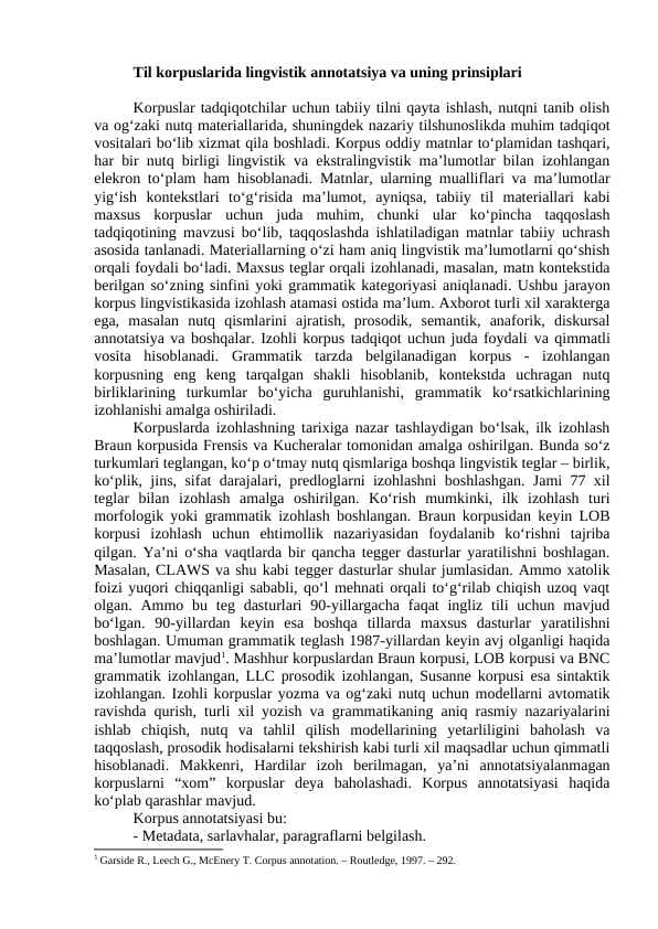 Til korpuslarida lingvistik annotatsiya
