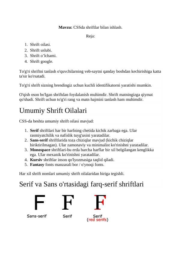 CSS da shriftlar bilan ishlash