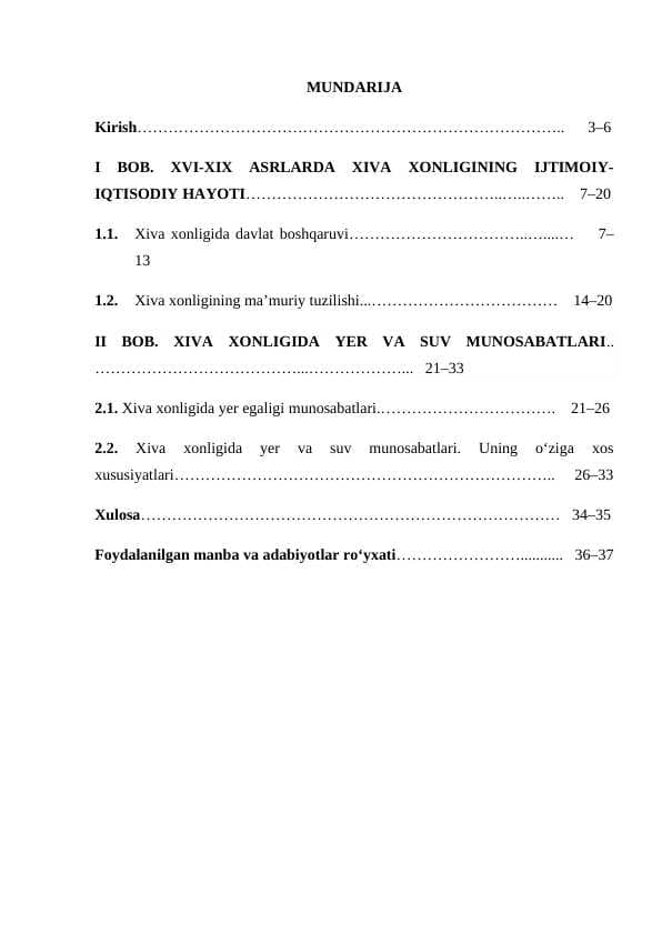 Xiva xonligida yer-suv munosabatlari