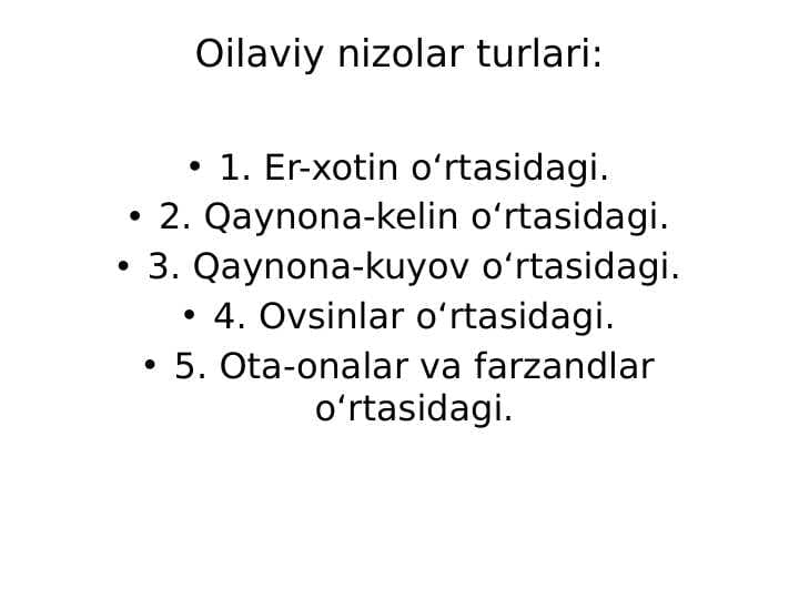 Oilaviy nizolar turlari