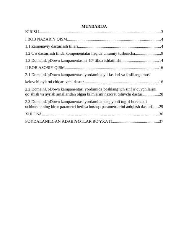 DomainUpDown komponentasi yordamida dastur yaratish