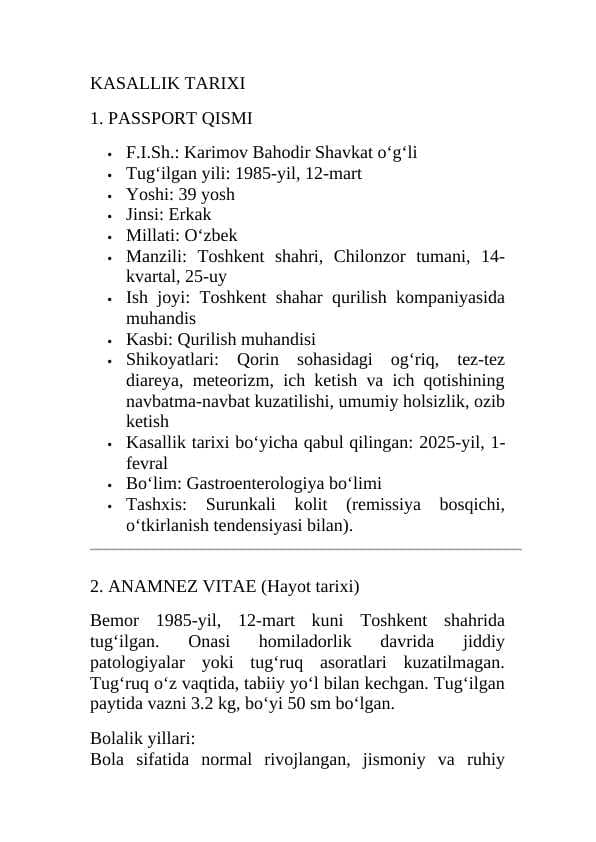 Surunkali kolit kasallik tarixi