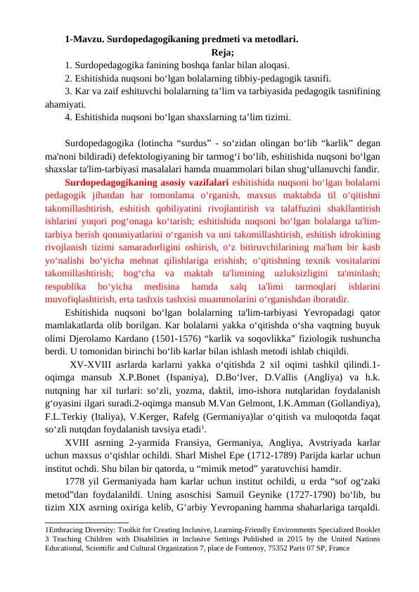 Surdopedagogikaning predmeti va metodlari.