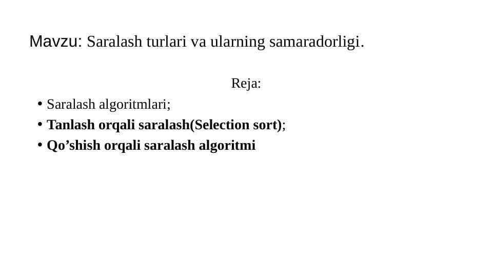 Saralash turlari va ularning samaradorligi