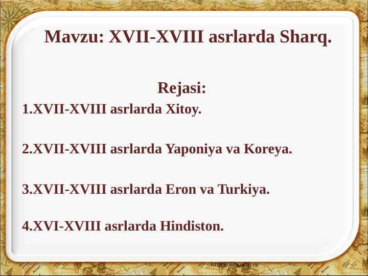 XVII-XVIII asrlarda Sharq