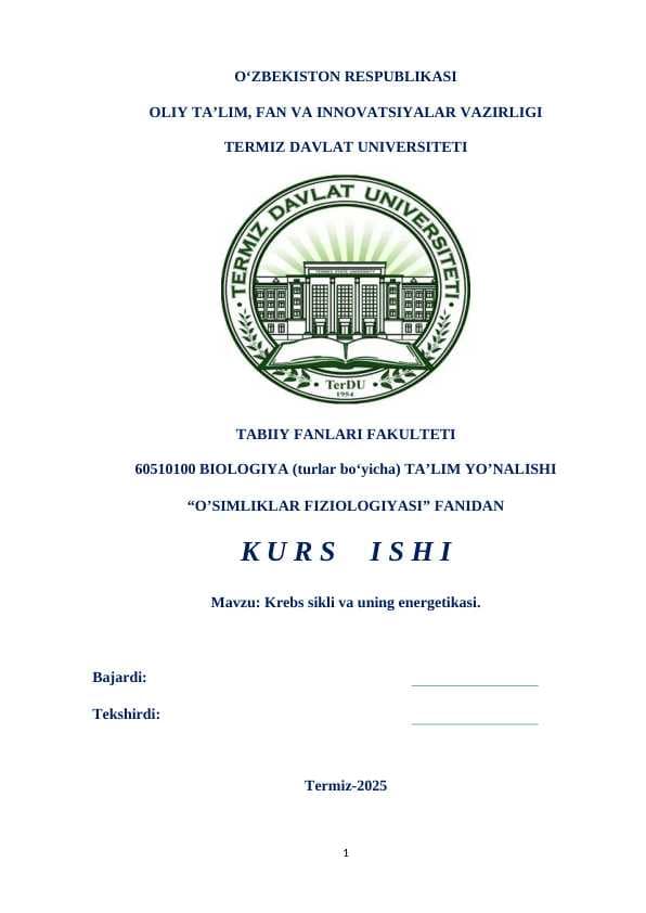Krebs sikli va uning energetikasi