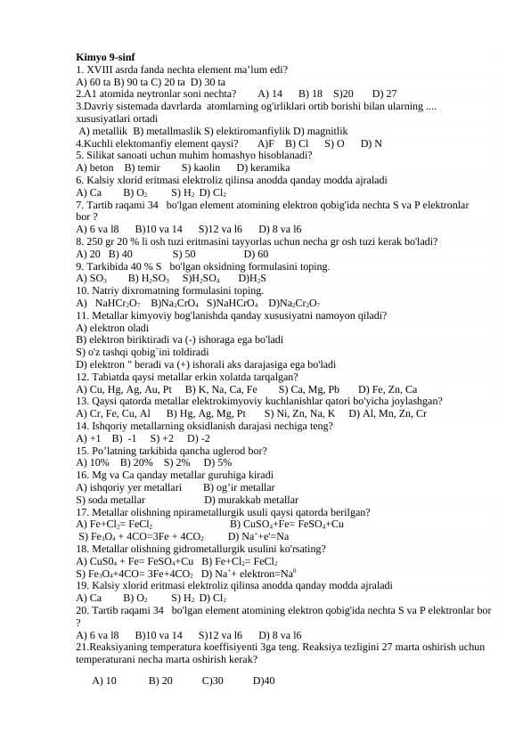 9-sinf.kimyo  test