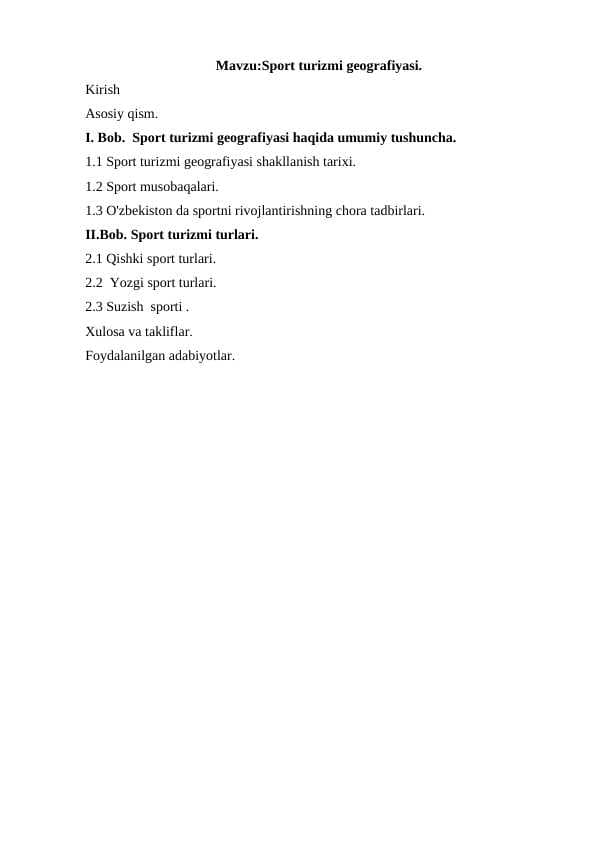 Sport turizmi geografiyasi.