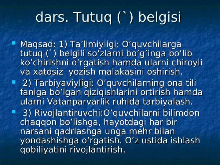 dars. Tutuq (`) belgisi