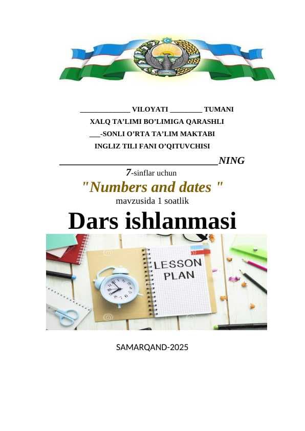 Numbers and dates dars ishlanma ingliz tilida