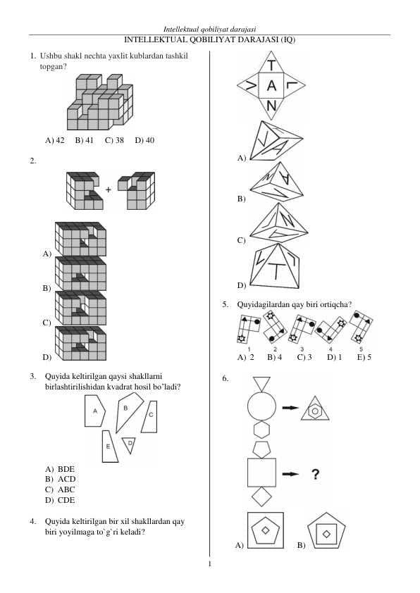 iq test litseylar uchun