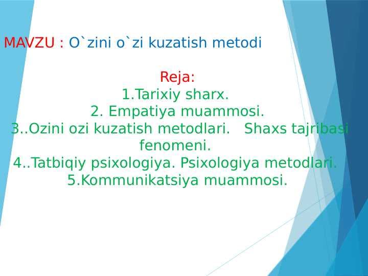 O`zini o`zi kuzatish metodi