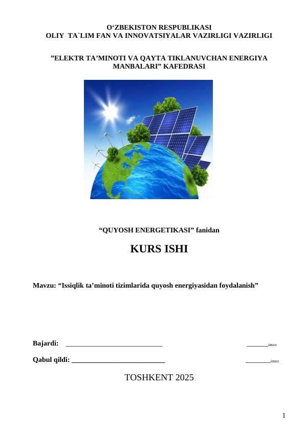 Quyosh energetikasi Kurs ishi