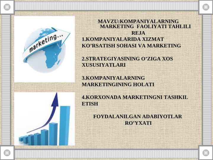 kompaniyalarning marketing tahlili