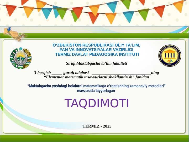 Maktabgacha yoshdagi bolalarni matematikaga o'rgatishning zamonaviy metodlari