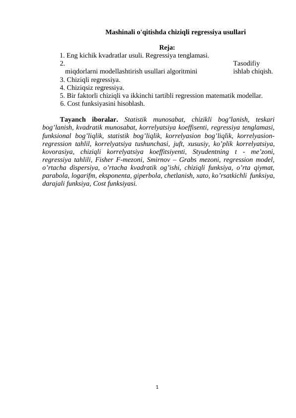 mashinali o'qitishda chiziqli regressiya usullari
