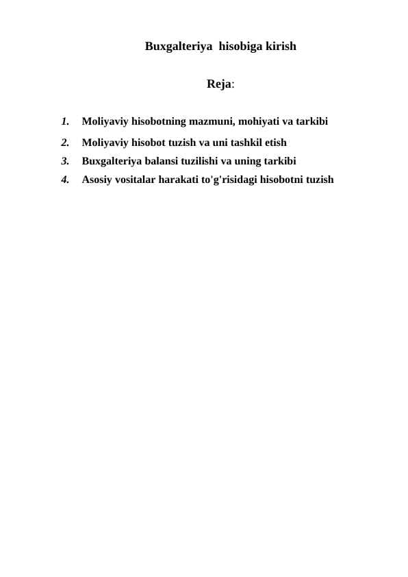 Buxgalteriya  hisobiga kirish