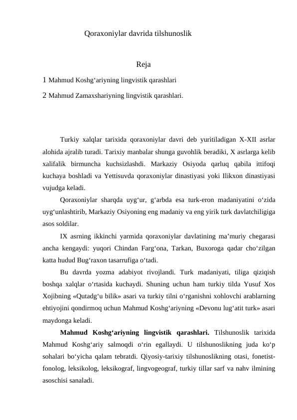Qoraxoniylar davrida tilshunoslik