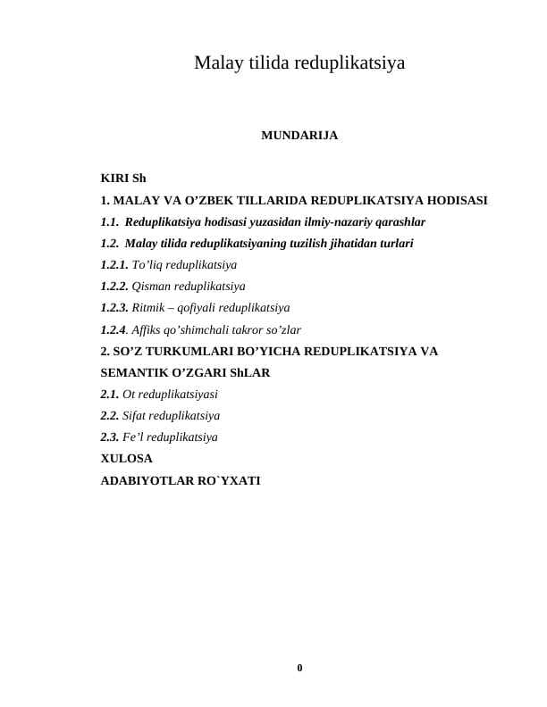 Malay tilida reduplikatsiya KURS ISHI