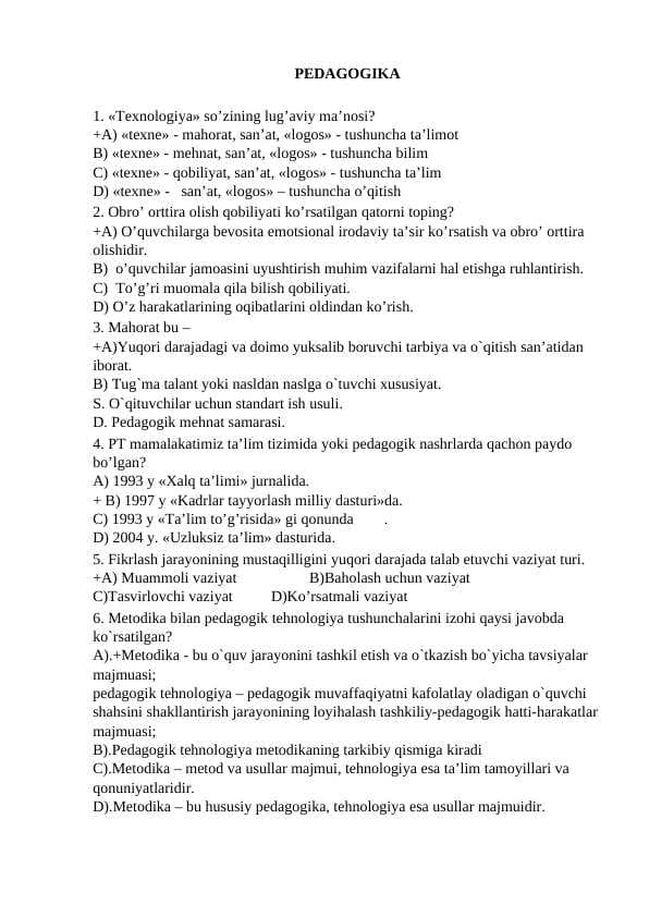 Pedagogika 400 ta savol -javoblar