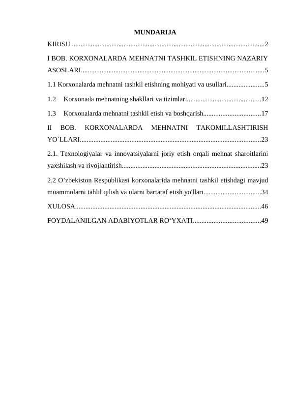 Korxonalarda mehnatni tashkil etish va uni takomillashtirish yo'llari