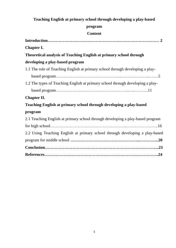 Teaching English at primary school through developing a play-based program