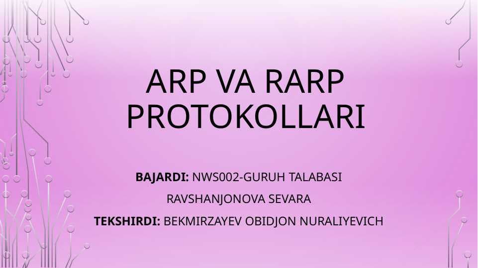 ARP va RARp protokollari