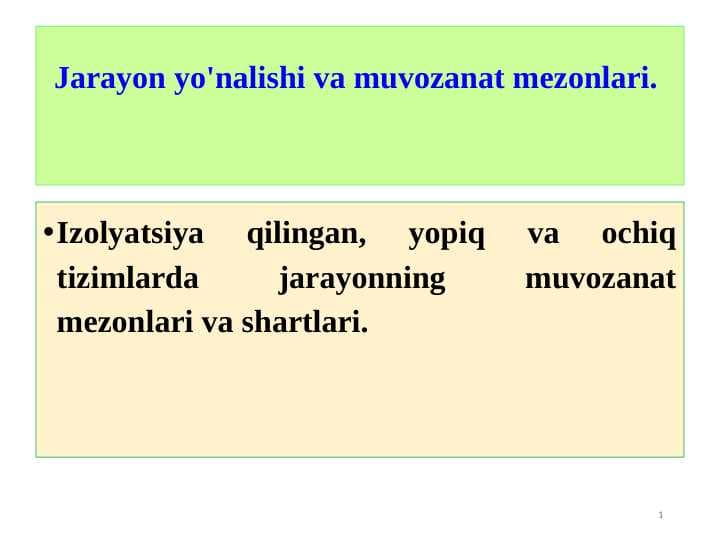 Jarayon yo'nalishi va muvozanat mezonlari