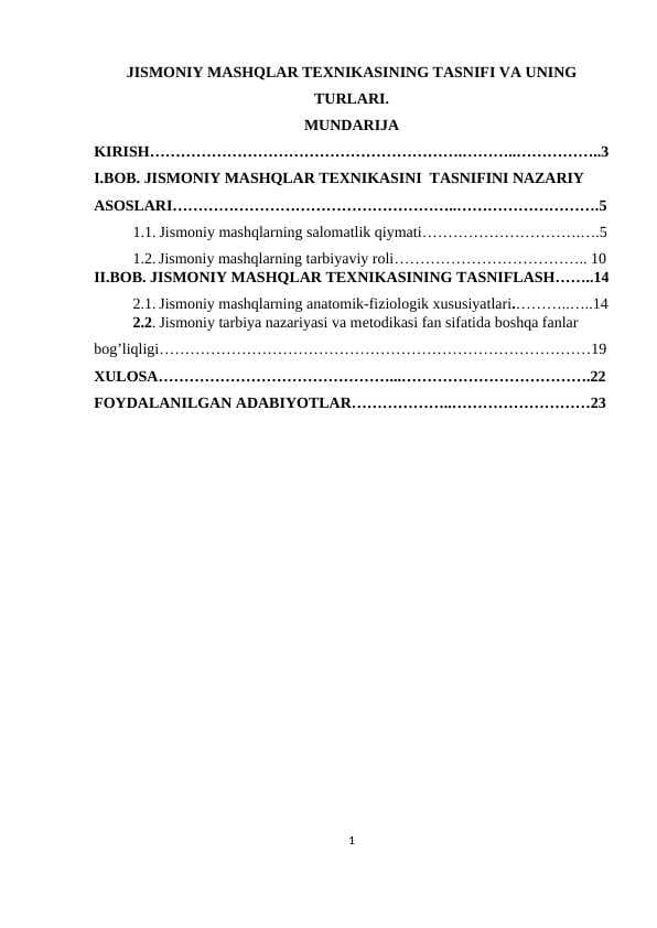 Jismoniy mashqlar texnikasining tasnifi va uning turlari
