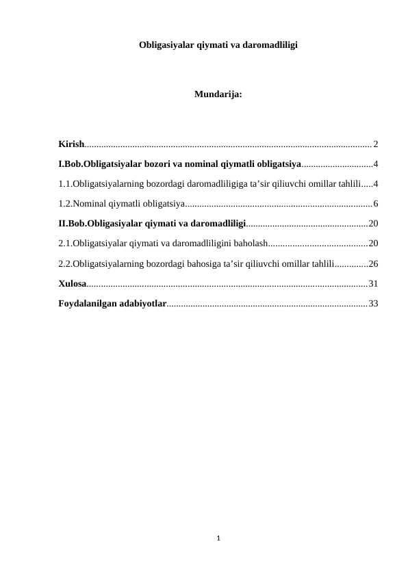 Obligasiyalar qiymati va daromadliligi