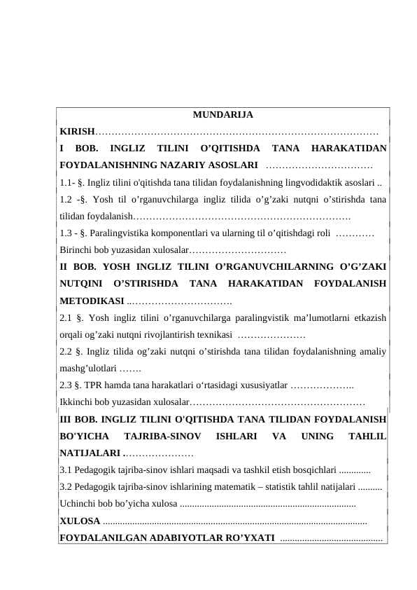 INGLIZ TILINI O’QITISHDA TANA HARAKATIDAN FOYDALANISHNING NAZARIY ASOSLARI