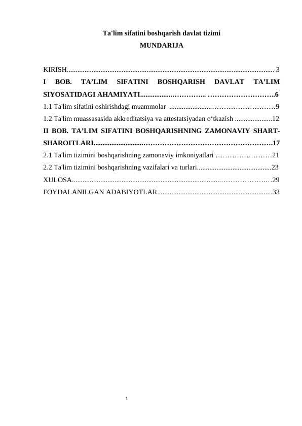 Ta'lim sifatini boshqarish davlat tizimi
