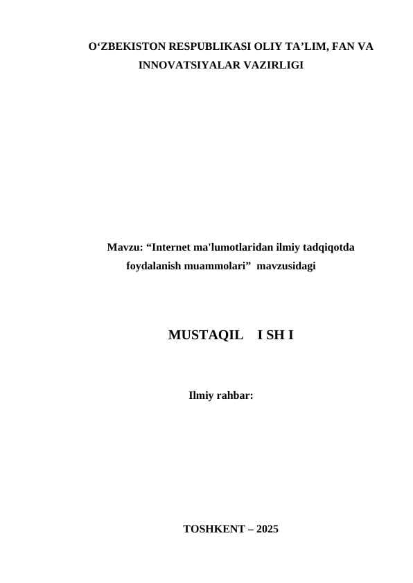 Informatika. Mustaqil ish