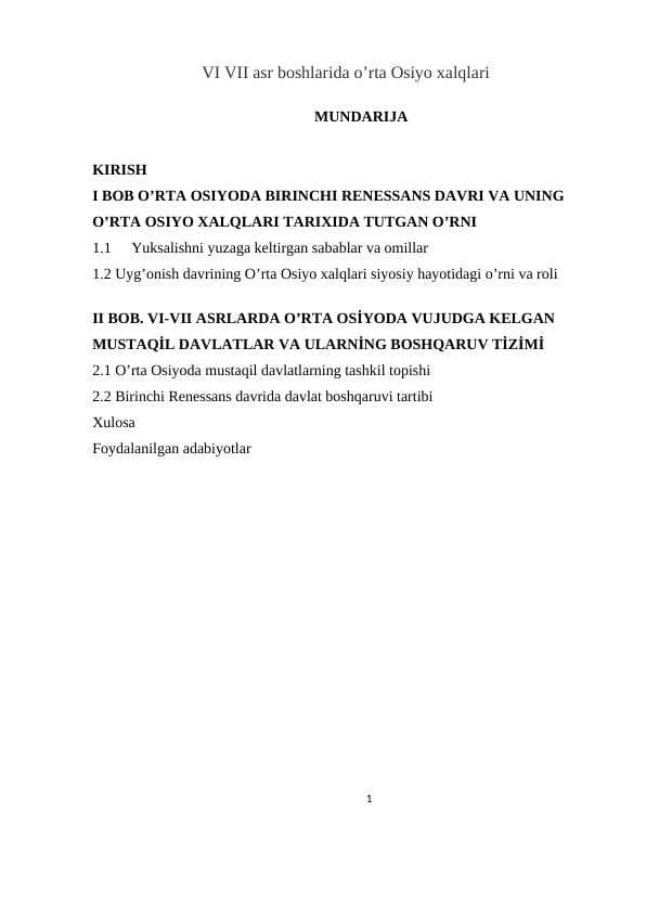 VI VII asr boshlarida o’rta Osiyo xalqlari